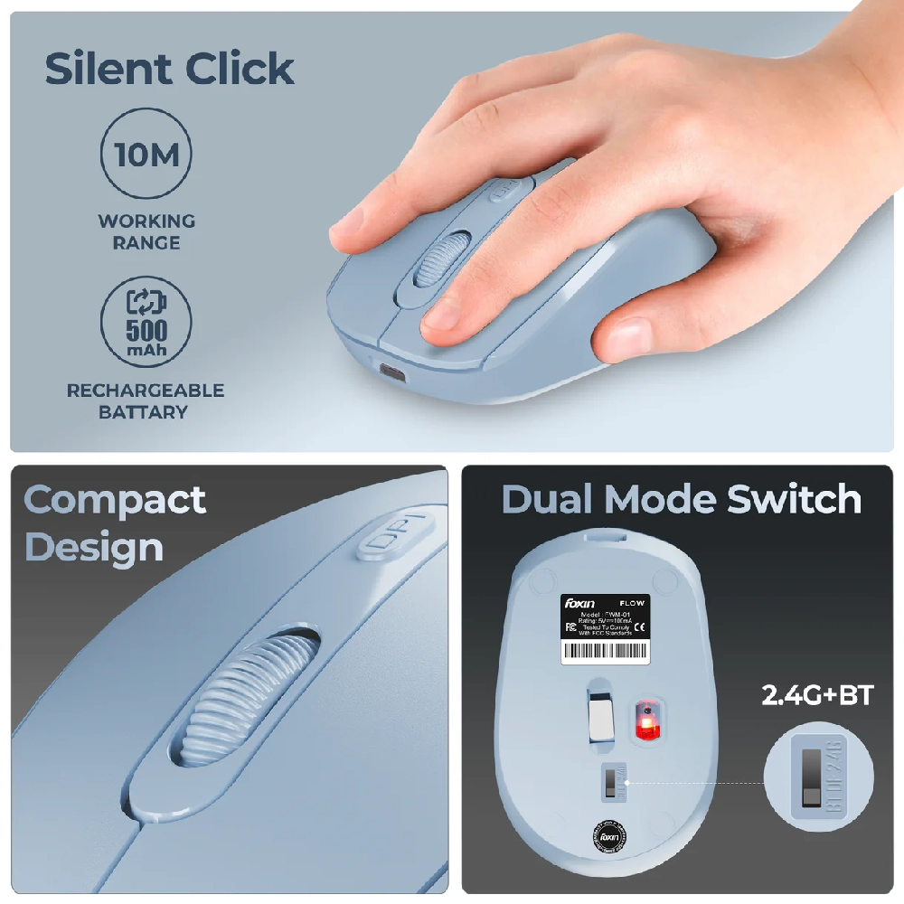 Foxin Wireless Mouse Flow 2.4G + BT (Flow) Blue view 4